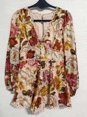 Luxxel Floral Lace Trim Romper Dress Cottagecore Boho Sheer Small